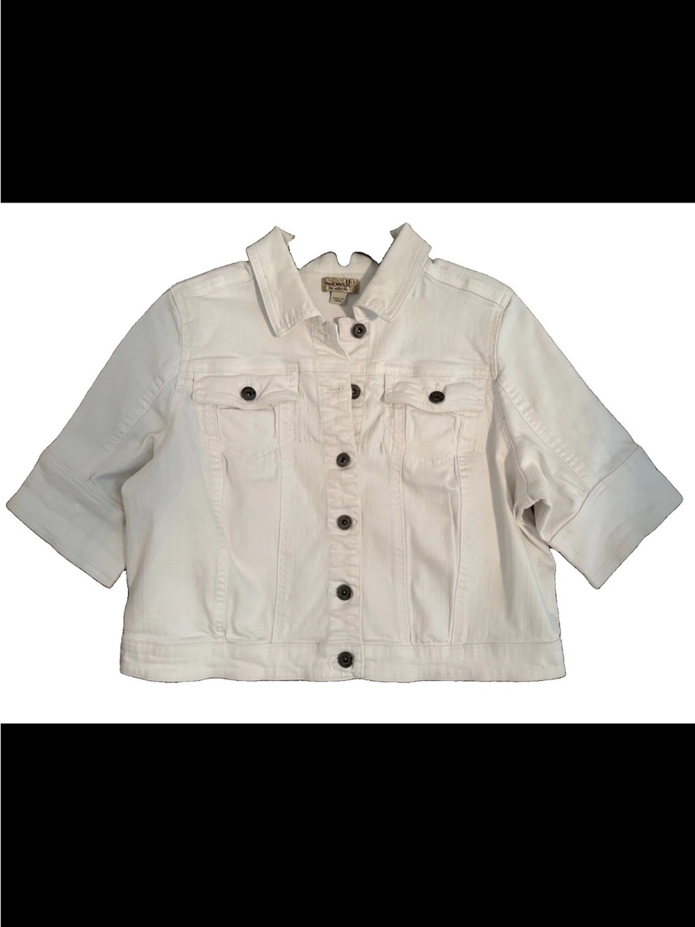 ONE WORLD Women’s White Denim Cropped Jean Jacket with Button Front and Pockets